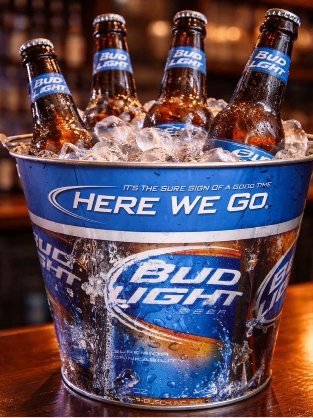 Bud Light Galvanized Metal Beer 🍺 Ice 🧊 Bucket Pail Metal handle: “ Here we Go”